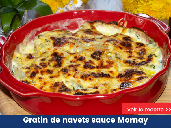 Gratin de navets, sauce Mornay à l’ail des ours